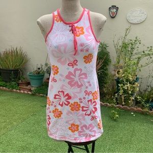 White Disney habiscus print mini dress